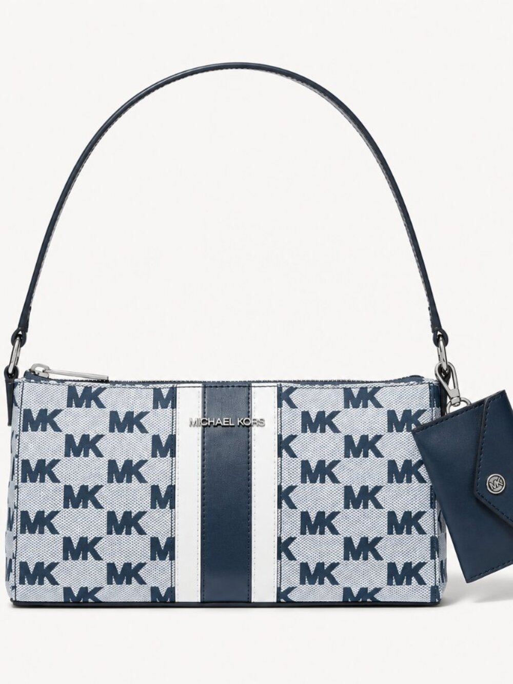 NWT Michael Kors Vincent Navy Logo Jacquard Pochette Card Case
